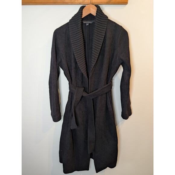 Banana Republic 100% Wool Long Cardigan Black Shawl Collar Belted Sweater Small - Picture 1 of 8